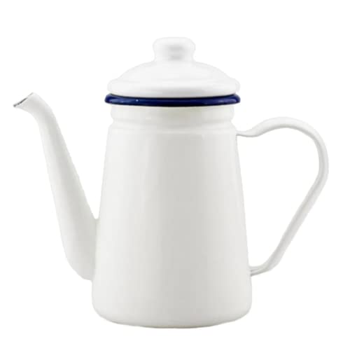 JMAHM Théière en émail de 1 l pour café, thé, lait, huile, plaque à induction, cuisinière à gaz, universelle (blanc) Cover