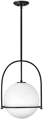 Hinkley Somerset Large Hanging Pendant Light, Etched Opal Glass Globe, for Even or Sloped Ceilings, Customize Installation Height, Black