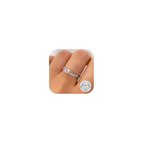 MILACOLATO Anillo de Plata de Ley 925 para Mujer Anillo de Plata Ajustable Zirconia Cúbica Boda Compromiso Eternidad Anillos de Promesa Anillos para Mujer