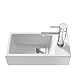 EMKE Hängendes Waschbecken 405 x 205 x 105 mm - Kompaktes und elegantes Waschbecken für kleine Badezimmer und Gäste-WC - Armatur rechts, Wandmontage, Weiß glänzend