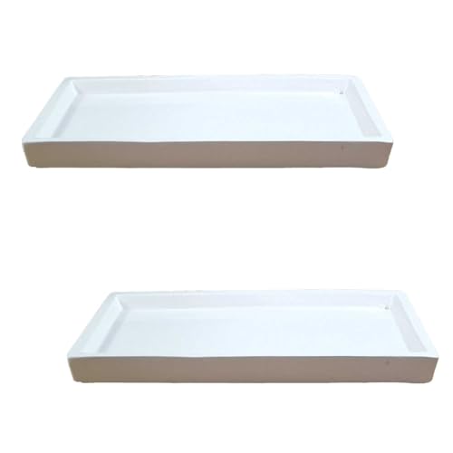 Lasaki Slato Tray White Set of 2 | Rectangle Ceramic(Plates/Saucers) for Pots,Planters,Flowers,Succulents|Decorative Garden Accessories|(L - 23.5 X W - 11.5 X H - 2.5 cm) Plants Not Included