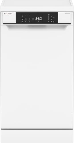 Sharp QW-NS1DF47DW-DE Geschirrspüler freistehend 45 cm, 10 Maßgedecke, D, 47 dB, Hygiene 70 °C, Quick 30’, Express 50’, EcoWash, AutoDoor, AquaStop, Weiß
