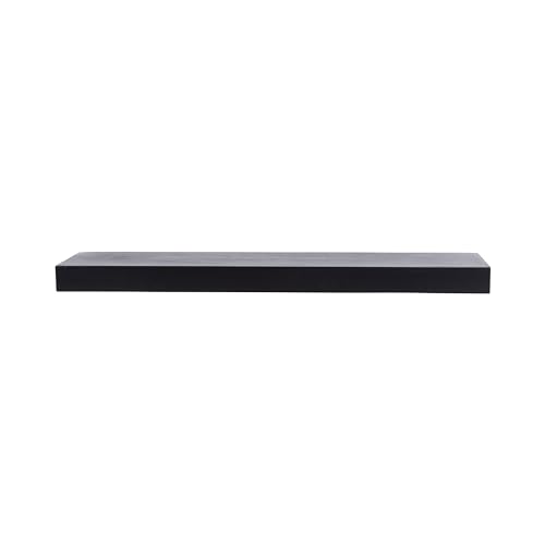 Image of Kate and Laurel Havlock Modern Natural Floating Shelf; 36 x 8; Black; Functional Bathroom and Kitchen Shelf for Storage and Display of Picture Frames or Plants