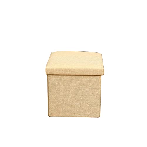 Elegante banco otomano con almacenamiento, 48 x 30 x 30 cm, taburete portátil de lino para sala de estar, sofá, oficina, dormitorio, tapa extraíble, ideal para mascotas y espacios pequeños