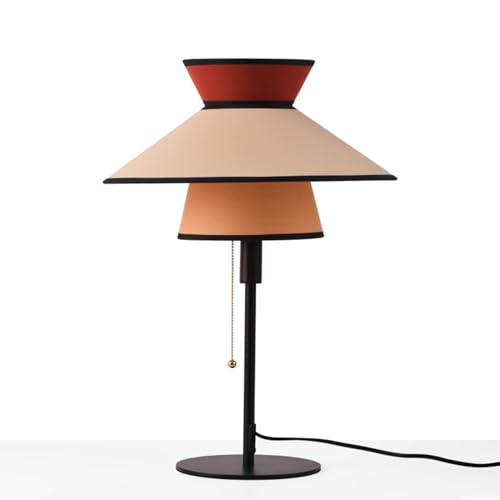 Lámpara de mesa ALICE – Diseño retro moderno con pantalla doble – Lámpara mesita de noche E27 – Lámpara de escritorio con interruptor de cadena – Luz cálida decorativa para salón, dormitorio o rincón