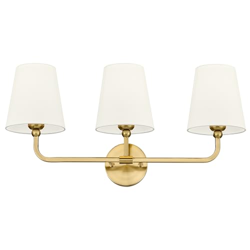 Image of Bathroom Light Fixtures, Brushed Gold Vanity Lights with Beige Fabric Shade, 3-Light Wall Sconce, Modern Sconces Wall Lighting for Hallway Bedroom, VL837-BG-B-3