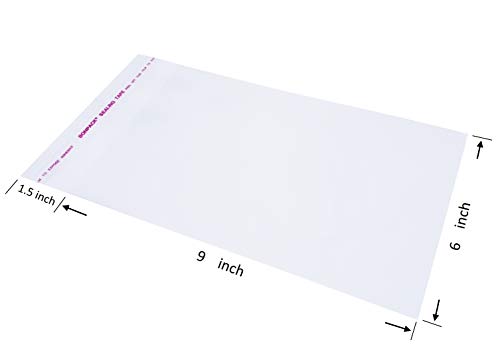 Wowfit 100 Count 6x9 Inch Clear Cellophane Plastic Bags, Resealable Self-Sealing Cello Bags Great for 6x9 Print Photos A7 A8 A9 Cards Envelopes and More
