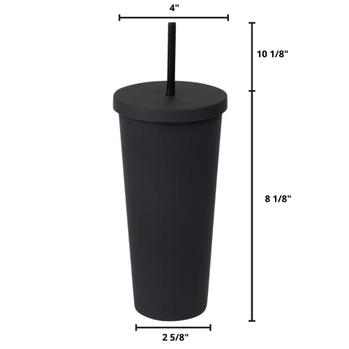 Zephyr Canyon 24Oz Matte Black Tumblers With Lids And Straws - Pastel Double Wall Tumbler - Insulated Acrylic Cups For Hot & Cold Drinks, Spill-Proof Reusable Iced Coffee Cup, Set Of 4 #TOP3
