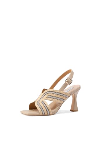 QUEEN HELENA ZM9691 - Sandalias de tacón con pedrería Casual Elegantes para mujer, beige, 37 EU