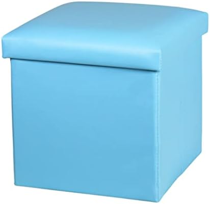 NISUNS OT01 Leather Folding Storage Ottoman Cube Footrest Seat, 12 X 12 X 12 Inches (Sky Blue)