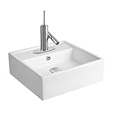 NEG Waschbecken Uno16H (klein/quadratisch) Hänge-Waschschale/Waschtisch (weiß) mit schmalem Rand und Nano-Beschichtung