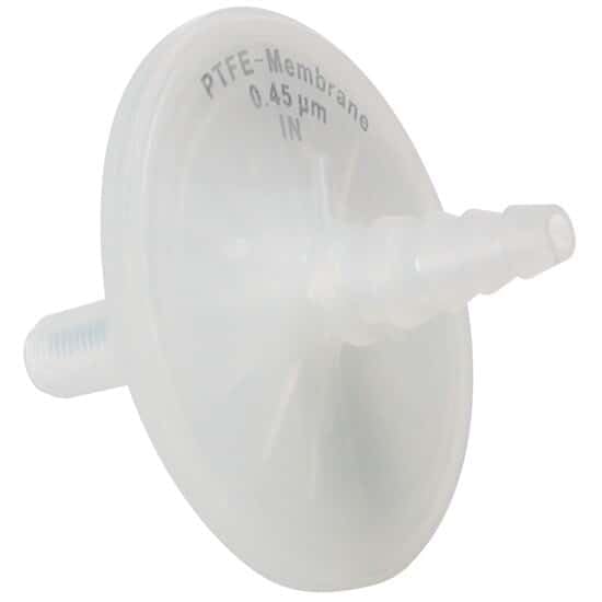 Cole-Parmer PTFE Syringe Filters, Non-Autoclave, Barb-Barb, 0.45 µm, 50 mm Dia: 20/Box