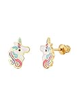 Earrings For Girls,18k Gold Plated Unicorn Hypoallergenic Earrings for Girls, Stud Screw On Safety Backs, Stainless Steel Ultra Sensitive Ears Post For Kids, Toddlers, Little Girls, Teens