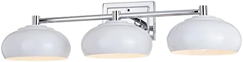 VAXCEL Belmont 3-Light 27.5 inch Wide Chrome and Gloss White Contemporary Bathroom Vanity Lighting Fixture, Metal Dome Shade, Dimmable, LED Compatible, Over The Mirror Mounted Steel Wall Sconce