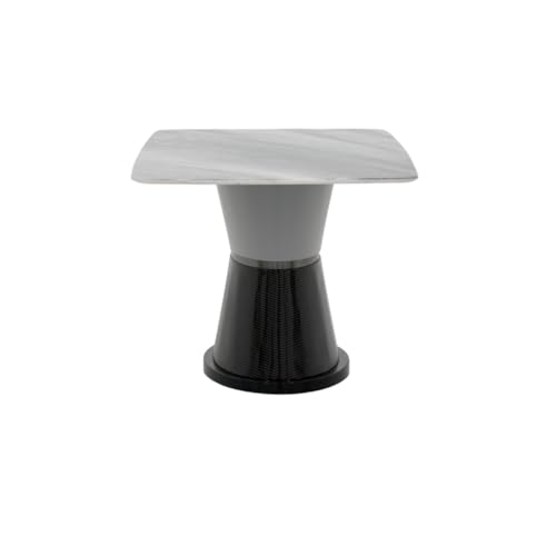 Image of Royaloak Lucca Italian Marble Dining Table | 5D Printed Natural Stone Top | Rounded Corners & Curved Edges | Hourglass Base with Leatherette Detail | 6 Seater Dining Table | Italian Collection