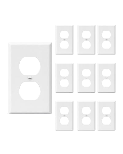 DEWENWILS Metal Duplex Receptacle Outlet Wall Plate Electrical Outlet Covers Plates Standard Size 1-Gang 4.50 x 2.76 UL Listed Dual Electric Receptacle Plug Covers Texture White 10 Pack