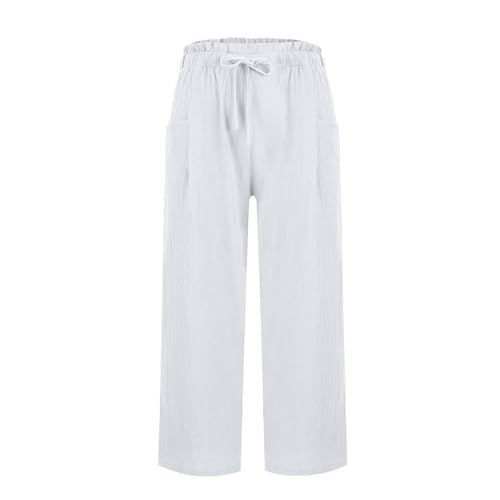 Women's Summer Capri Casual High Waist Pants Loose Drawstring Wide Leg Cropped Pants with Pockets3