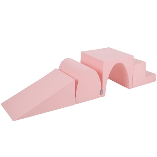 KiddyMoon Spielplatz Aus Schaumstoff 4-Teiliges Set Zwickel L/Hügel/Tunnel/Stüfchen, Pink,Multi-Größe