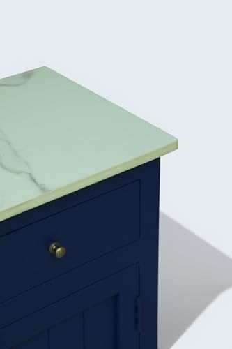 Image of Solid Wood Madrid Sideboard Cabinet (S) | Sideboard with Sintered Stone Top | Finish- Acrylic Midnight Blue
