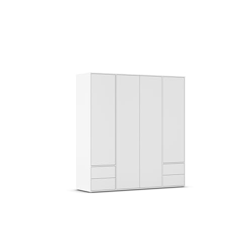 Rauch Möbel Nabila Kleiderschrank für Schlafzimmer, Kinderzimmer, Jugendzimmer, Flur, 4-türig, 4 Schubladen, Push-to-Open, mit Zubehör Classic, Farbe Weiß, Breite 187 cm