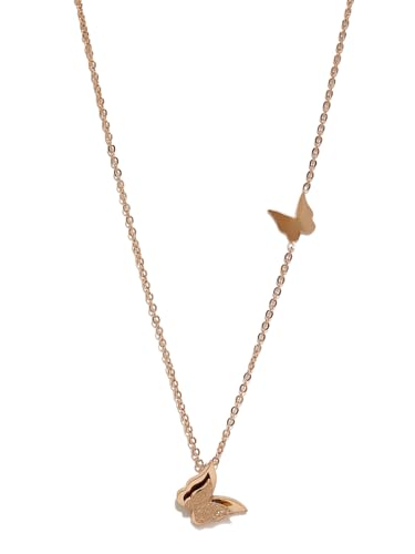 Yellow Chimes Charming Dual Butterfly Surgical Steel 18K Real Rose Gold Plated Pendant for Girls and Women