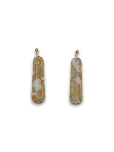 Boucles d'oreilles pendantes argile polymère résine marbrée vert clair beige et doré pour femme