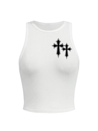 Women's Graphic Pattern Round Neck Vest Slim Fit Pullover Sleeveless Casual Crop Tank Top2