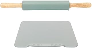 Progress COMBO-8310 Baking Sheet & Rolling Pin Set, Non-Stick Reusable Oven Tray, Silicone Dough Roller with Wood Handles, PFOA-Free, for Cookies, Biscuits, Pastry, Icing, Go Bake Collection, Teal