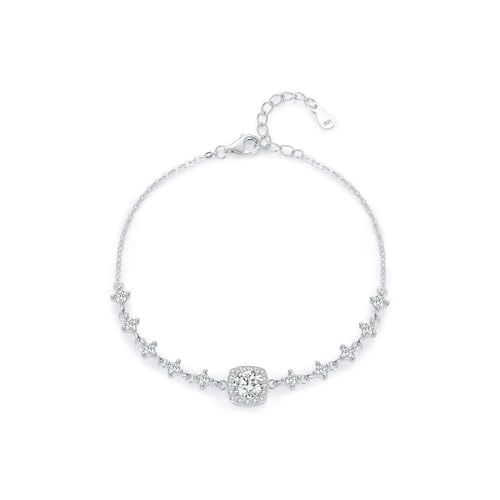 RADIANT MUSE, 925 Sterling Silver Geometric Bracelet, 0.80Ct D Color VVS1 Moissanite, Adjustable 17+3.5cm Light Luxury Jewelry Gift for Women