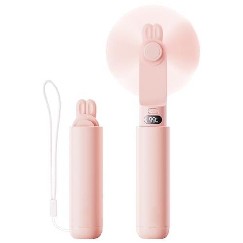 WASAGA Bärbar handfläkt, personlig minifläkt handfläkt, LED-skärm, uppladdningsbar liten USB-resefläkt med bärbar laddare (rosa)