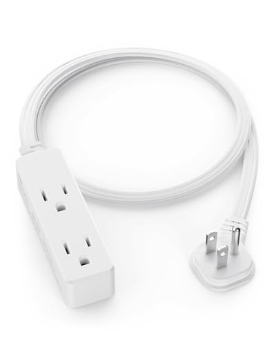 Flat Plug Extension Cord with 3 Outlets - 3 ft White Low Profile Indoor 3 Prong Grounded Power Strip - 16/3 AWG 13A/1625W for Indoor Cable Organization & Space-Saving