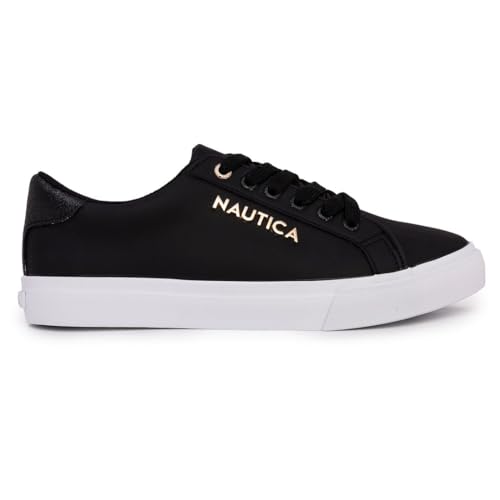 Image of Nautica Women's Fashion Sneaker, Classic Low-Top Lace-Up Casual Shoe with Metal Side Logo and Soft Cushioned Comfort for Everyday Wear