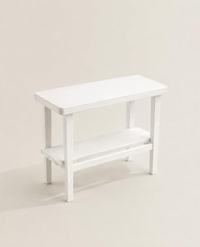 Image of Solid Sheesham Wood Side Table with Storage Shelf, Modern End Table for Living Room & Bedroom, White Finish