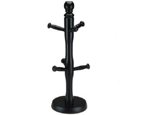 EliteKoopers Black Wooden Mug Holder Beech Wood Mug Tree 6 Cup Holder Display Stand Kitchen Storage Organiser Rack