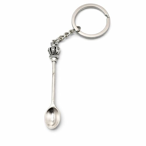 VEOWOO Spoon Keychain – Tableware Keychains Bag Charms for Women with Crown Topped and Matte Silver Finish, Cute Key Chains Gifts for Foodie, Chef, Friends, Family, Girls and Boys