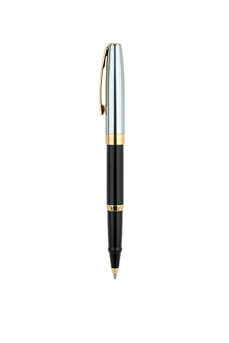 Image of Sheaffer Rollerball Pen 9475 Sagaris Gloss Black Barrel and Chrome Cap Rollerball Pen With Gold Tone trim | Gift Pen