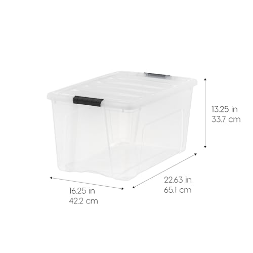 Image of IRIS USA 72 Qt Stackable Plastic Storage Bins with Lids, 6 Pack - BPA-Free, Made in USA - See-Through Organizing Solution, Latches, Durable Nestable Containers, Secure Pull Handle - Clear