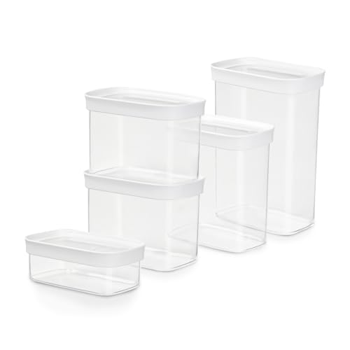 Emsa Optima 5-teiliges Trockenvorratsdosen-Set, 0,45, 2 x 1, 1,6, 2,2 Liter, rechteckig, 100 Prozent sicher, hygienisch, platzeffizient… – Ansicht 1
