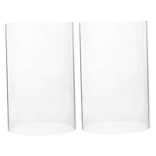 Cabilock 2pcs Glass Pillar Candle Holder Vase Lamp Shades Candles Transparent Glass Lampshade Clear Candle Cover Hurricanes Candle Tube Clear Glass Candle Covers Windproof Candle Protectors