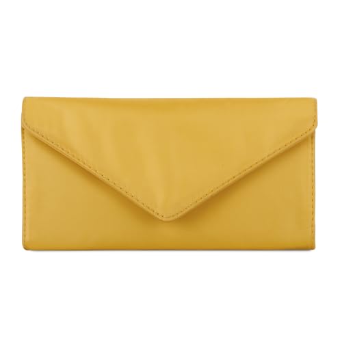 HAWEE Envelope Long Wallets for Women Yellow Card Case Checkbook holder with Zipper Coin Pocket Water Repellent