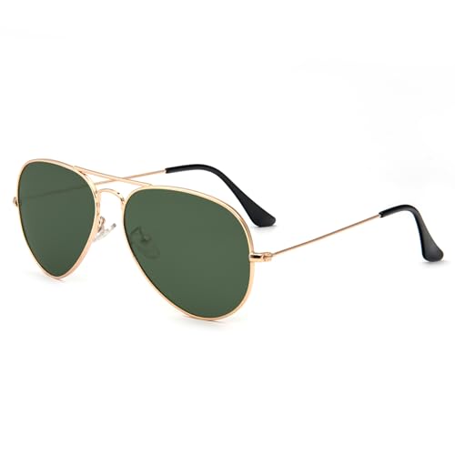 MMOWW Gafas de Sol Polarizadas de Moda Metálicas Clásico Retro para Mujeres y Hombres, con Protección UV400 Ideal Para Conducir, Pescar, Hacer Senderismo y Viajar (Dorado - Verde Oscuro)