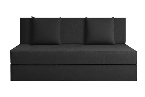 Image of Rosebell Lightweight Easy Two-Person Sofa Cum Bed Jute Fabric- Washable Cover- Including Cushion - Size 4' X 6' Ft (Black Color) Perfect for Home & Office for Guest