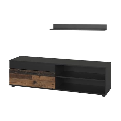 Vicco Parete attrezzata Berno, Nero/antico, con 1 lembo