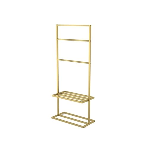 zhongqunli Toallero de pie Toallero de baño sin Perforaciones, toallero de pie for baño, Estante de Hierro Multifuncional for Interiores Toallero de Suelo de baño(Gold,Small)