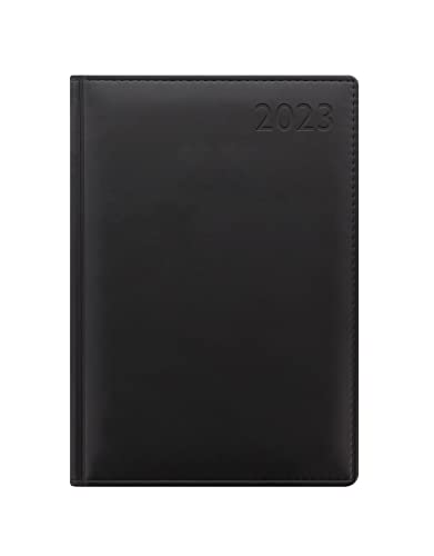 Letts of London Verona A5 day to a page with appointments and planners 2023 diary - black, 23-080450