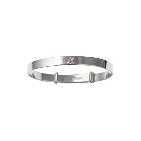 Solid Silver Baby Bangle 18 months - 3 years Pink Stone Adjustable 925 Hallmark Cover