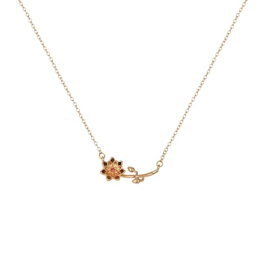 Moonffay 18K Gold Filled Birth Flower Necklace Women Dainty Horizontal Birth Month Flower Necklace Family Mothers Gifts (Jul)