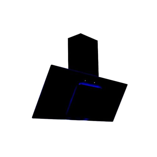 Cookology Essentials 90cm Extractor Hood - 371.5 m/h Air Flow - Angled Chimney Cooker Wall Mounted - Blue LED Strip Lighting - 3 Speeds - Touch Controls - Black