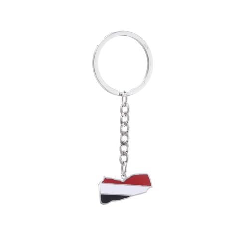 Stainless Steel Yemen Map Flag Keychain Yemeni Jewelry (silver)