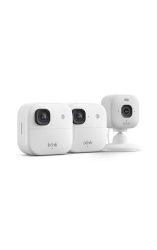 Image of Blink Outdoor 2K+ and Mini 2K+ (newest model) - Wireless and plug-in 2K resolution smart security cameras, Sync Module Core included - 3 Cameras (White)